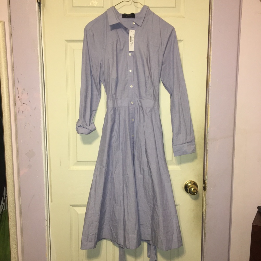 Light blue a-line fit and flare J Crew midi dress